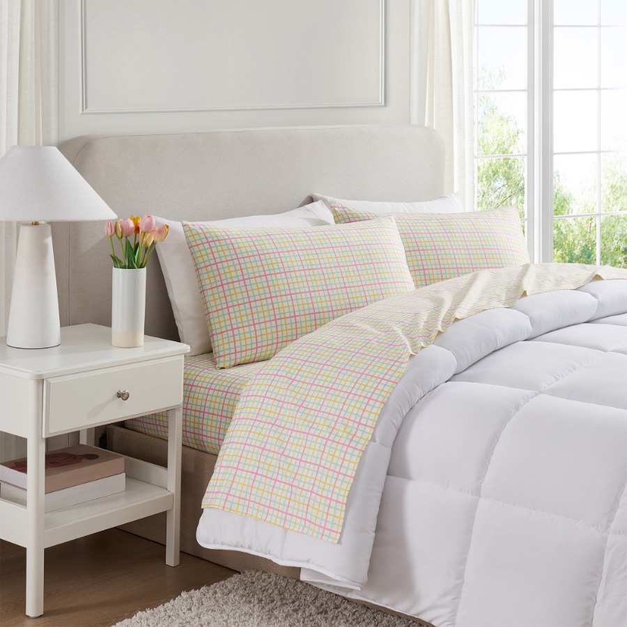 Bed Sheet Microfiber - Chromatic Grid 4-Piece Adult Multicolor Microfiber