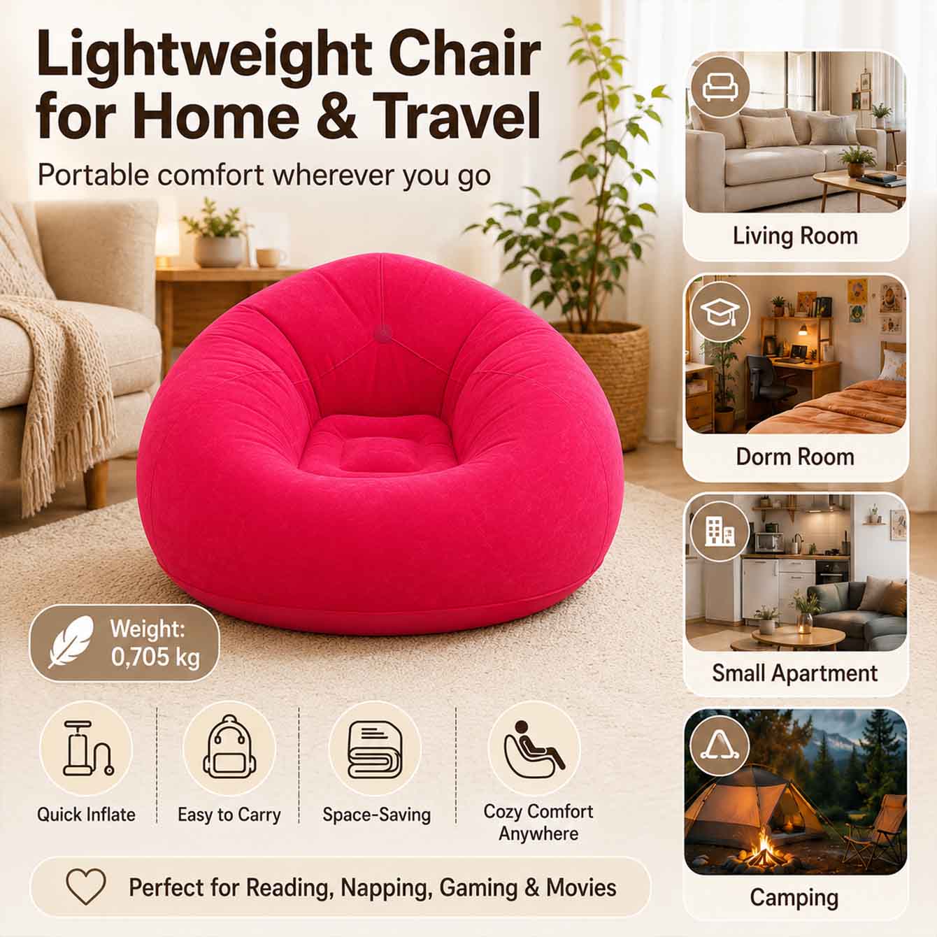 1PC Inflatable Bean Bag Chairs - Floor Cushion Pouf recensie en prijs