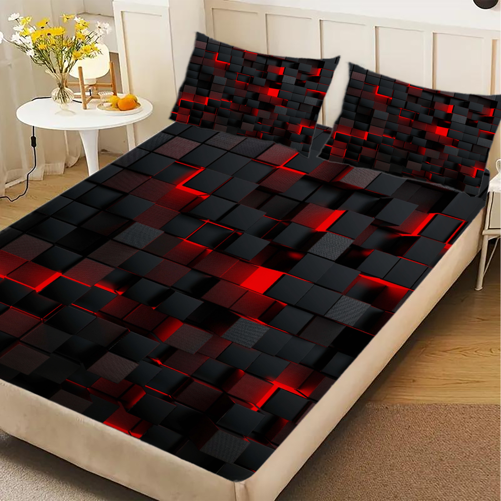 1 Piece 3D Red Black Pixel Gri - Bed Sheet Microfiber recensie en prijs