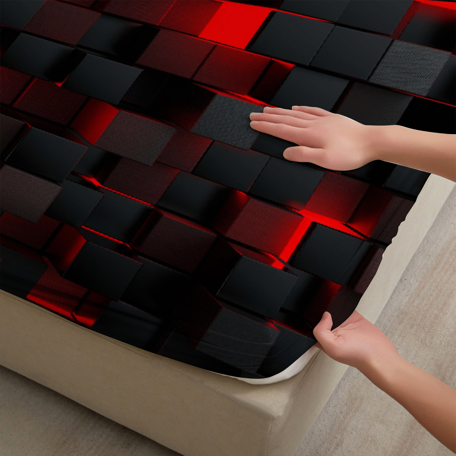 1 Piece 3D Red Black Pixel Gri - Bed Sheet Microfiber recensie en prijs