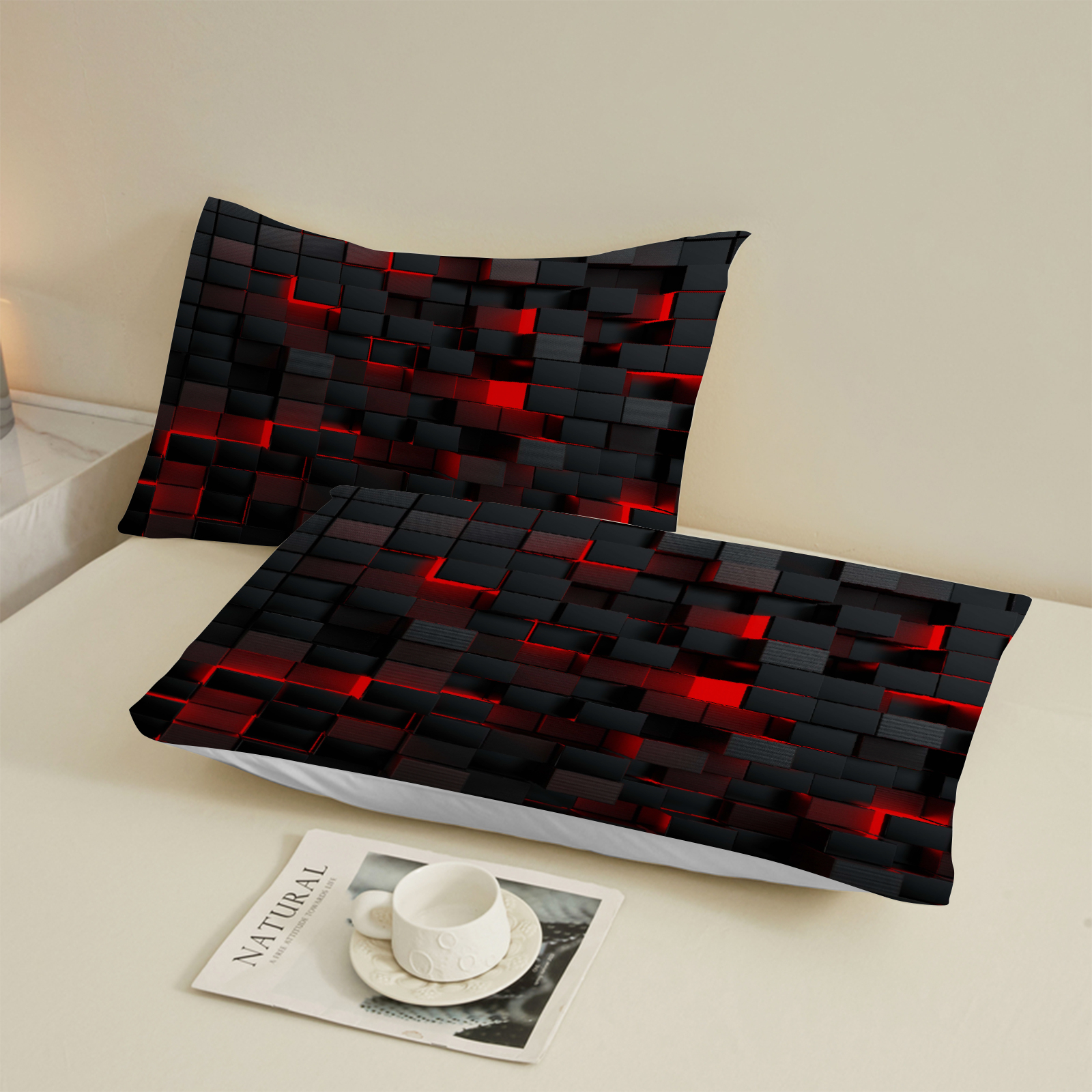 1 Piece 3D Red Black Pixel Gri - Bed Sheet Microfiber recensie en prijs